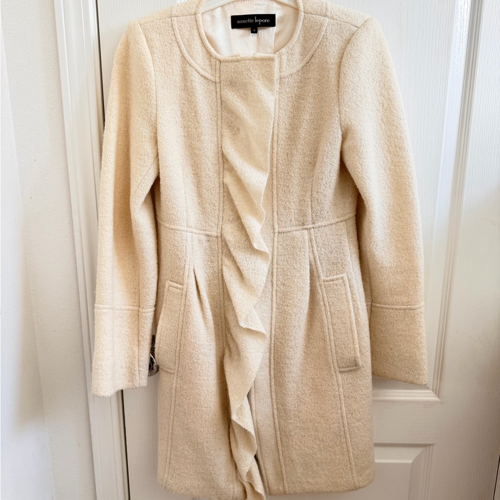 Nanette Lepore Ivory Ruffle wool blend women jacket